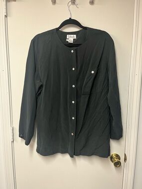 Rafaella Black Silk Button-Front Blouse